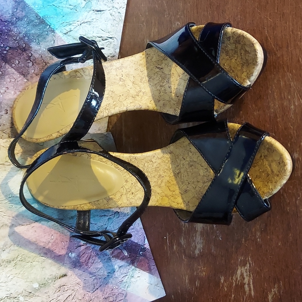 Black and Cork Heels - Picture 1 of 4